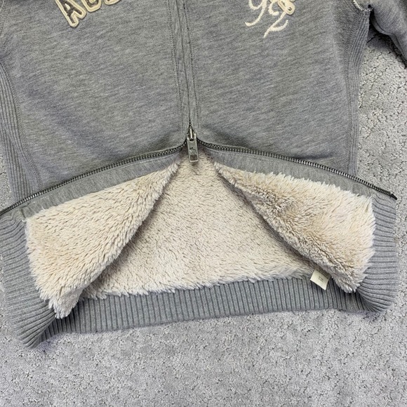 VINTAGE Y2K Abercrombie & Fitch Hoodie Womens Large Faux Fur Lined Zip Up Gray - Picture 6 of 14